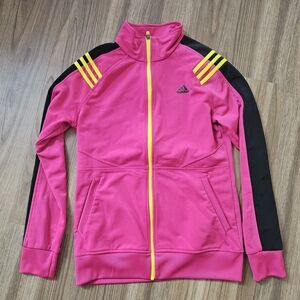 Adidas Hot Pink Track Jacket with Yellow Zipper Size Med